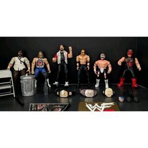 WWF WCW Figure Lot Mick Foley Mankind Sting Rey Mysterio Jakks Toy Biz Belts Vtg